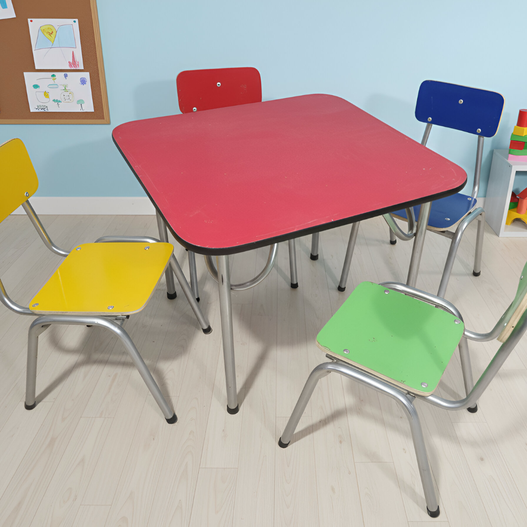 Kit de mesa + 4 sillas de kinder – párvulo – 70 x 70cm