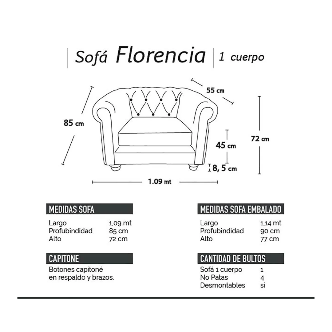 Sofá Capitones Cagliari Florencia - 1 Cuerpo lino natural
