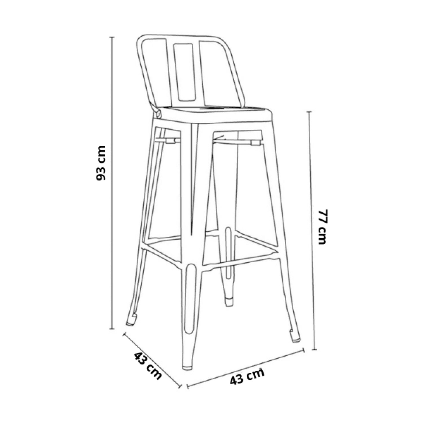 Taburete Tolix negro con asiento en madera oscura 77cm de altura