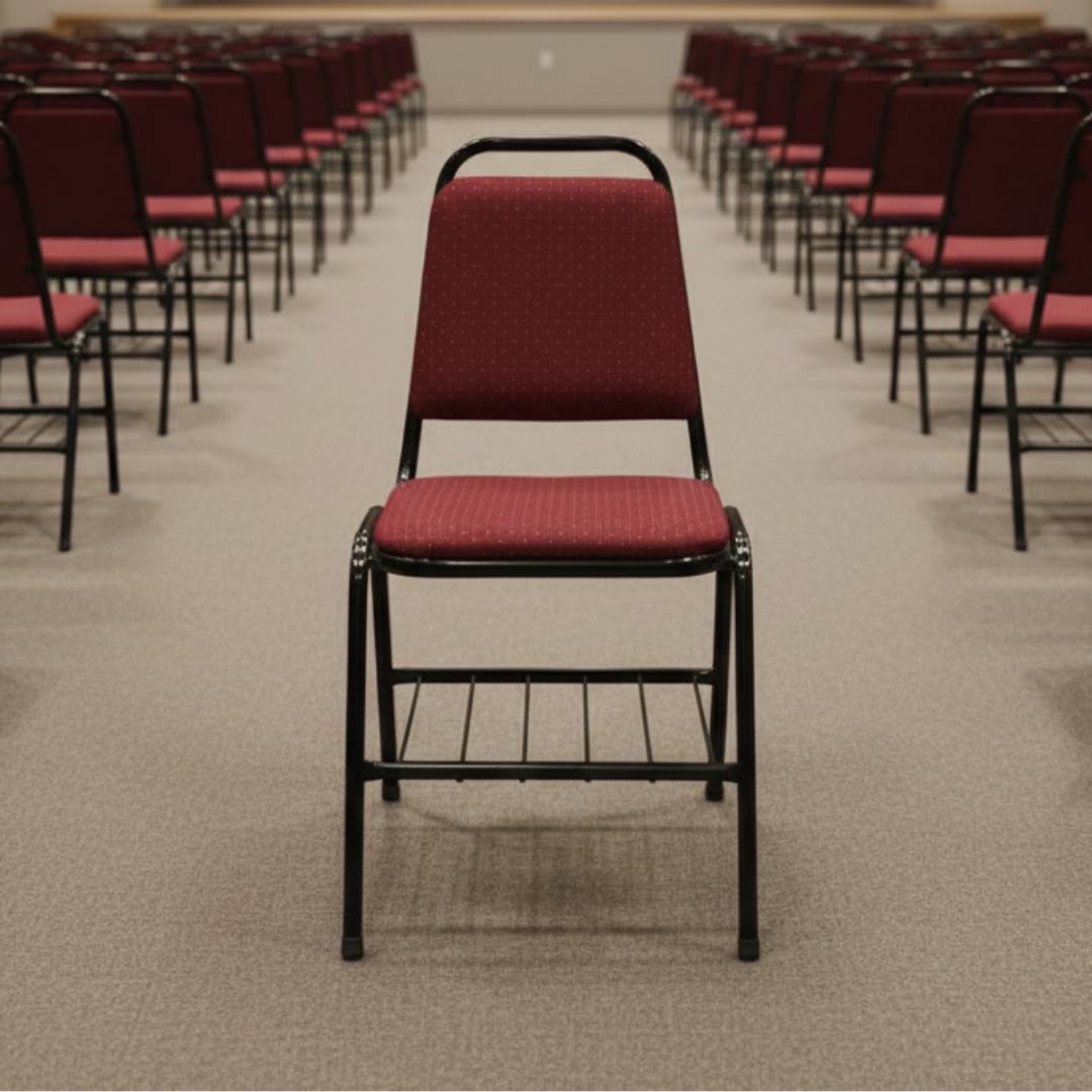 Silla auditorio tapizada en lana con parrilla