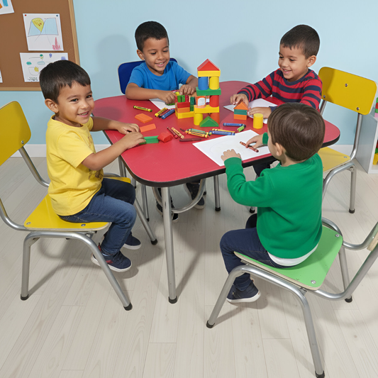 Kit de mesa + 4 sillas de kinder – párvulo – 70 x 70cm