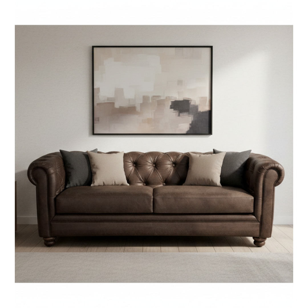 Sofá Capitones Cagliari Florencia - 3 Cuerpos Cuero Marrón