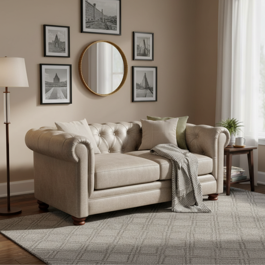 Sofá Capitones Cagliari Florencia - 2 Cuerpos Cuero Beige