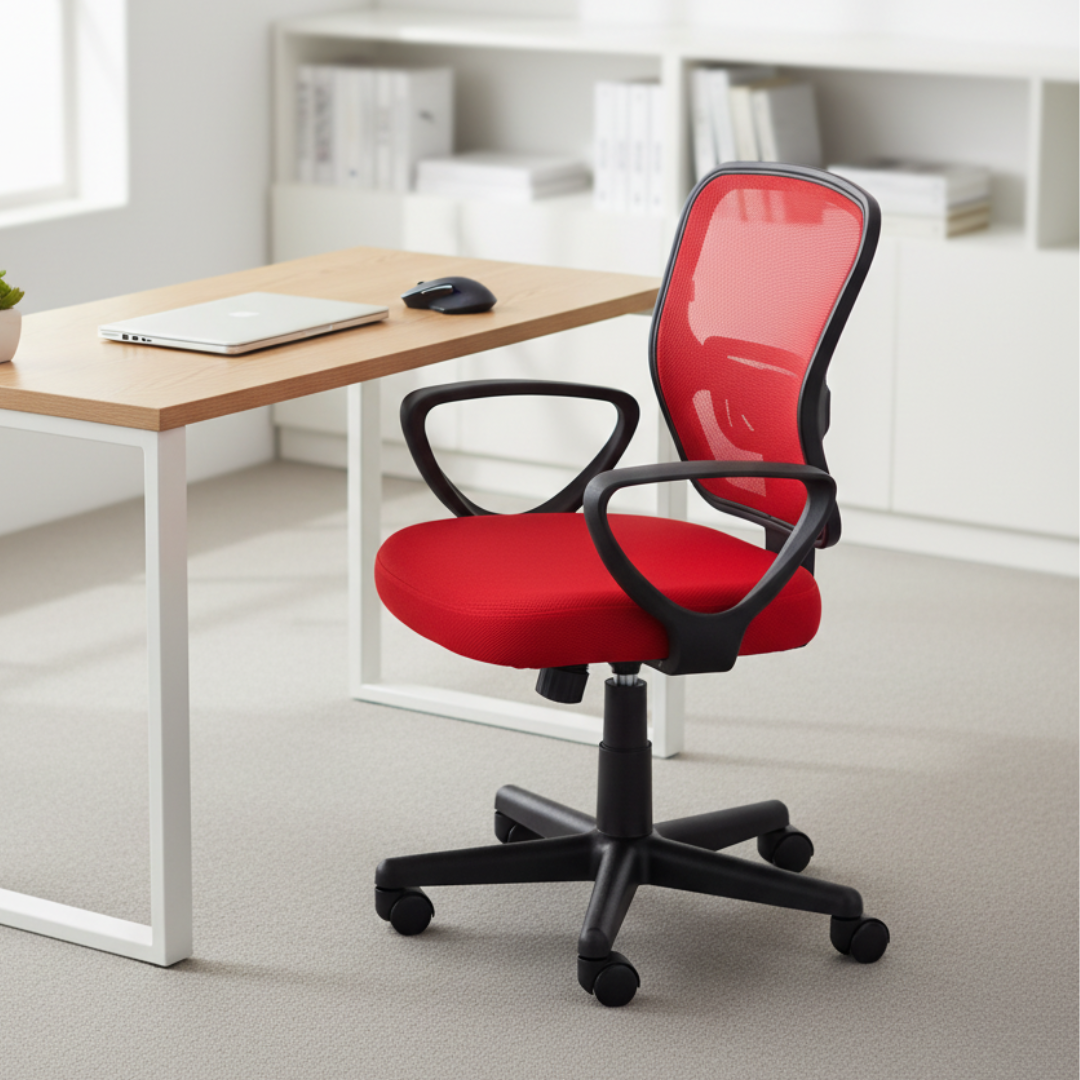 Silla de oficina Lyon brazos fijos azul y rojo