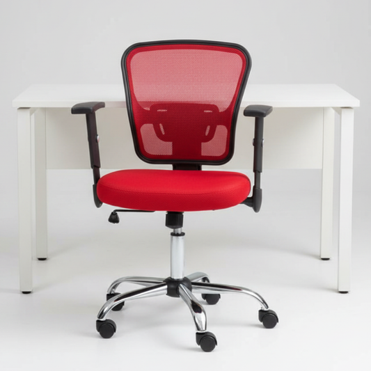 Silla de oficina Lyon brazos regulables rojo y azul