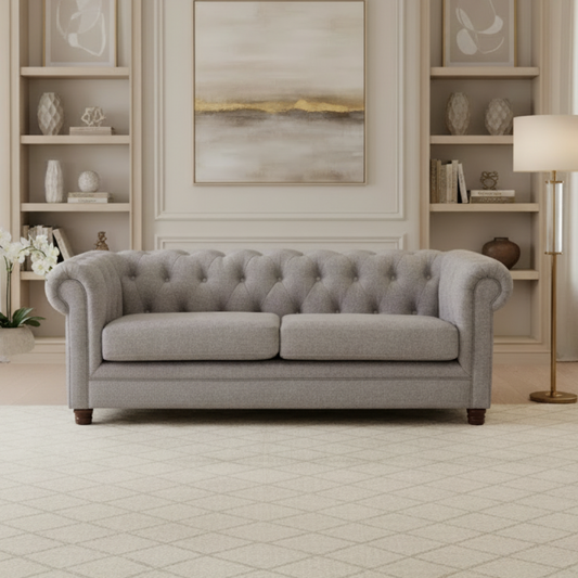 Sofá Capitones Cagliari Florencia - 3 Cuerpos Lino Gris claro