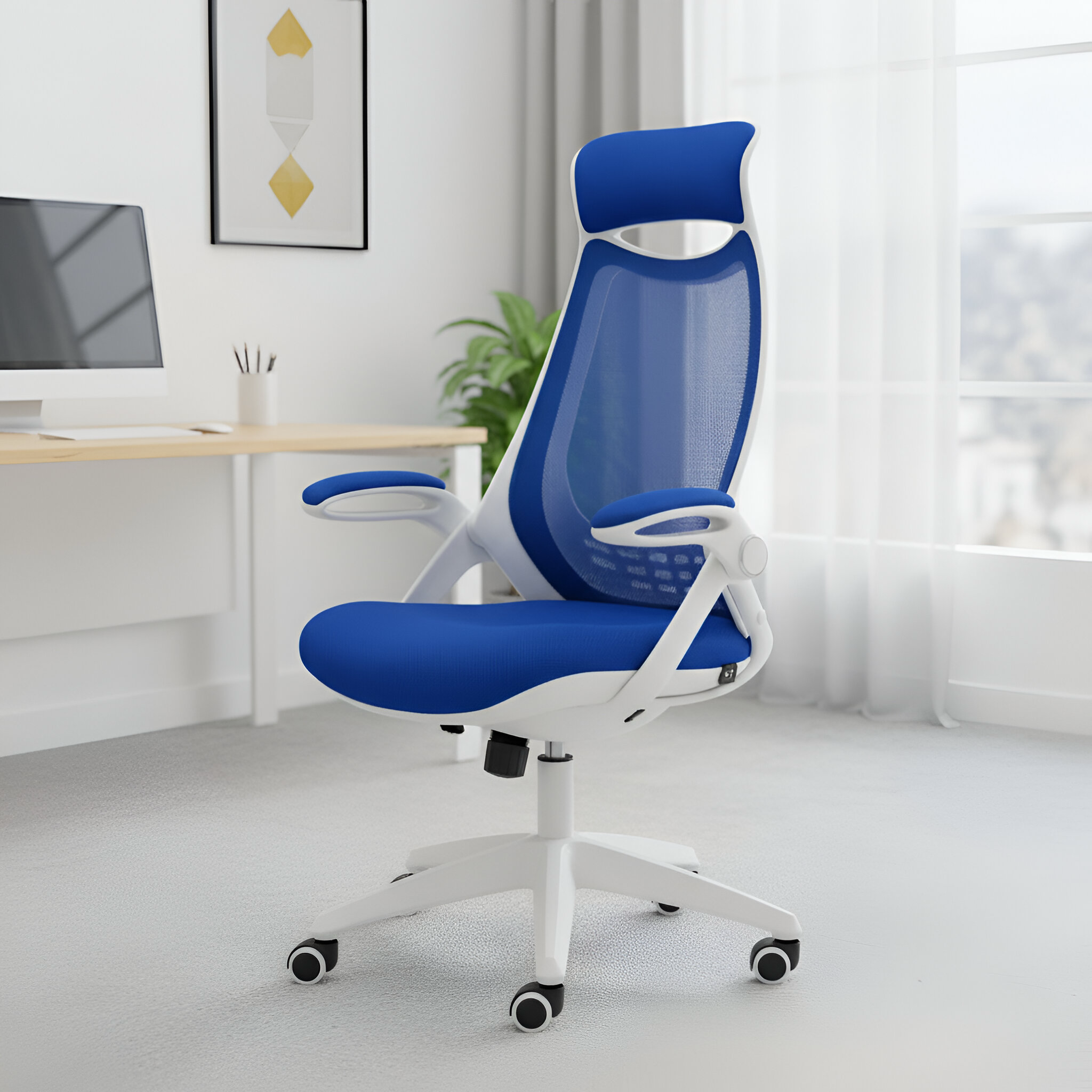Silla de oficina Versalles blanco/azul