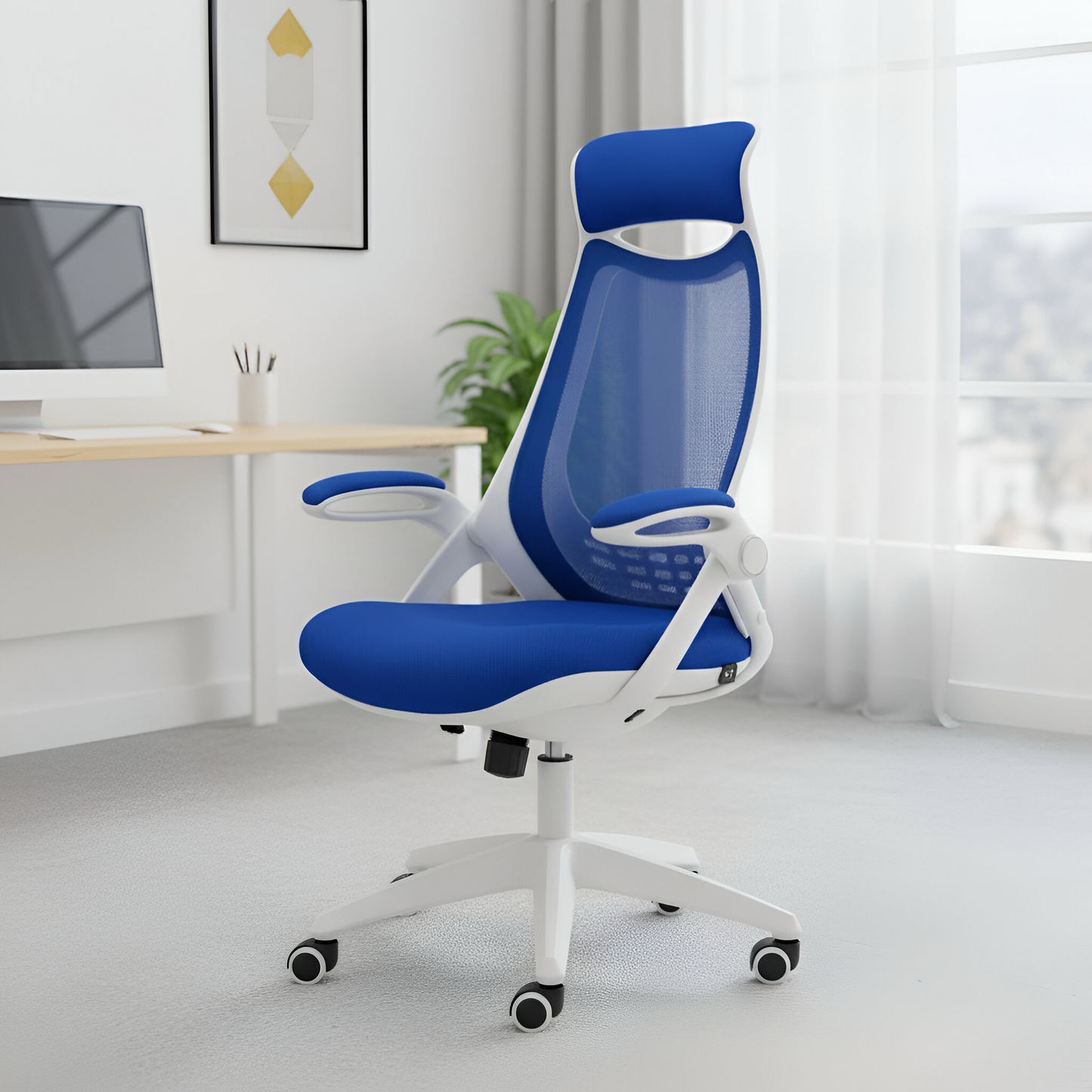 Silla de oficina Versalles blanco/azul