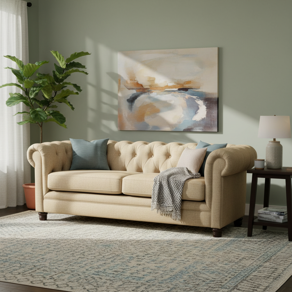 Sofá Capitones Cagliari Florencia - 3 Cuerpos Lino Natural