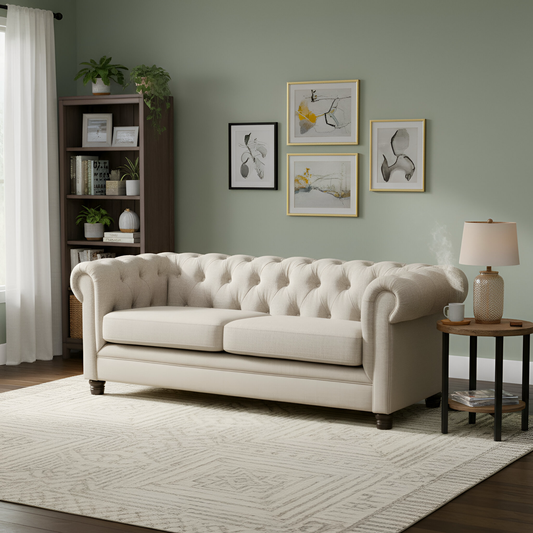 Sofá Capitones Cagliari Florencia - 3 Cuerpos Lino Blanco