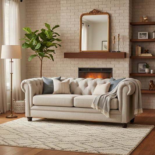 Sofá Capitones Cagliari Florencia - 2 Cuerpos Lino Blanco