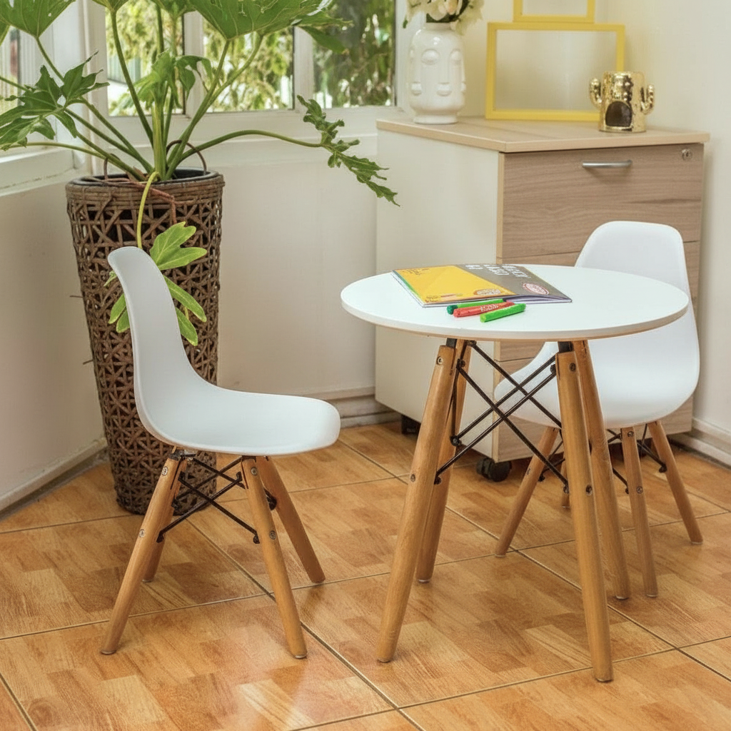 Pack de 1 mesa infantil color blanco + 2 sillas blancas