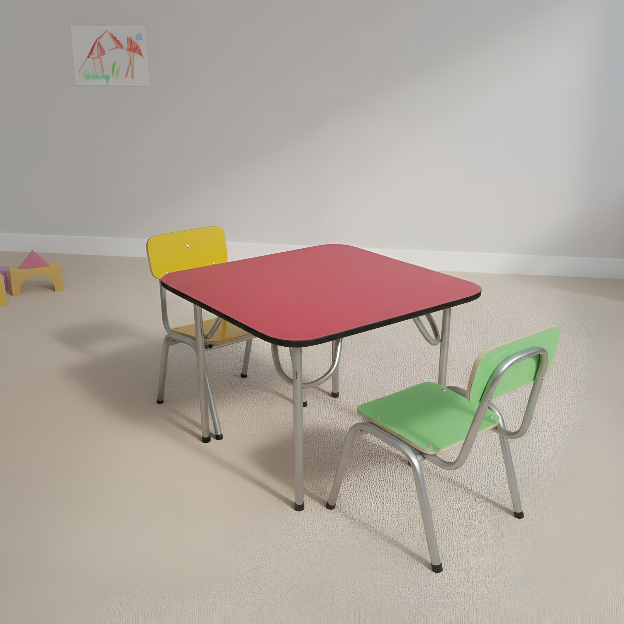Kit de mesa + 2 sillas de kinder – párvulo – 70 x 70cm