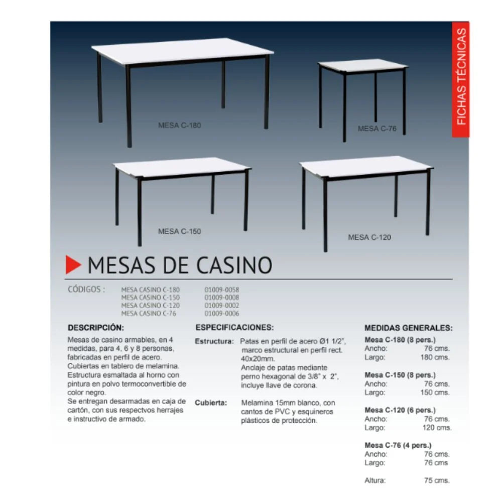 Mesa estándar casino para 6 personas (150cm)