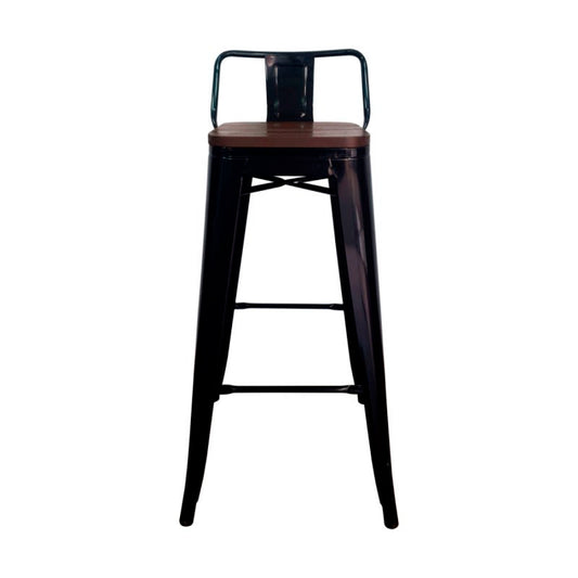 Taburete Tolix negro con asiento en madera oscura 77cm de altura